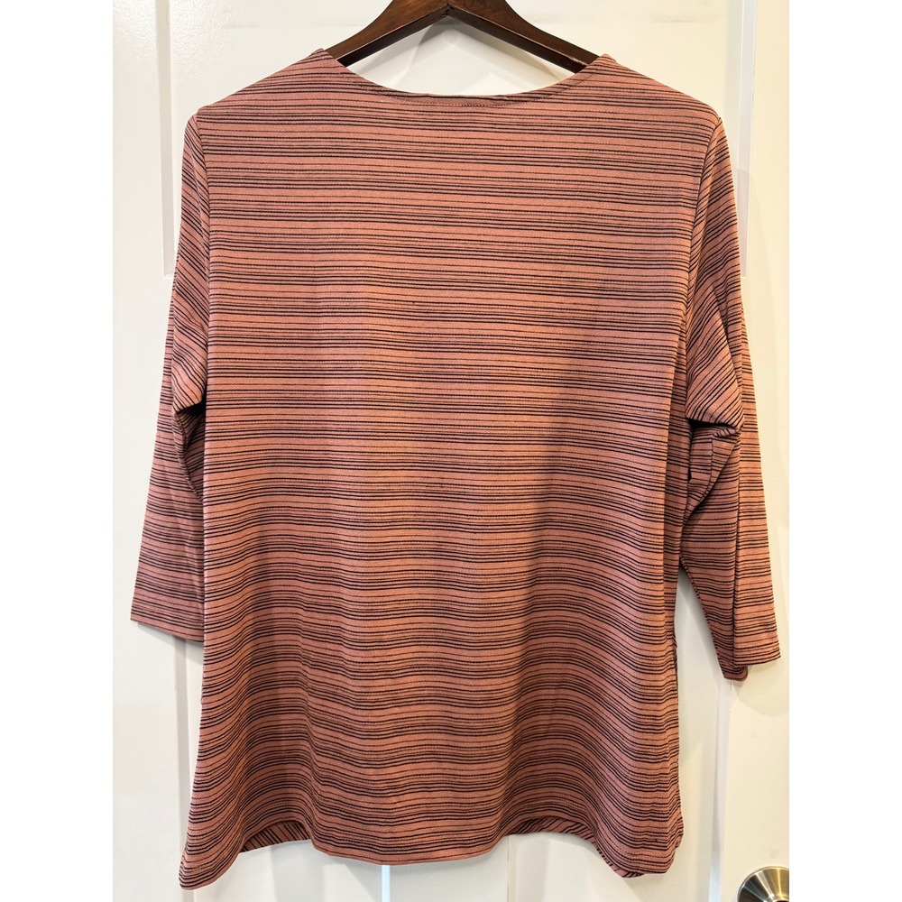 Christopher & Banks Petite Mauve Striped Twist Front 3/4 Sleeve Top P/XL NWT - Picture 2 of 8